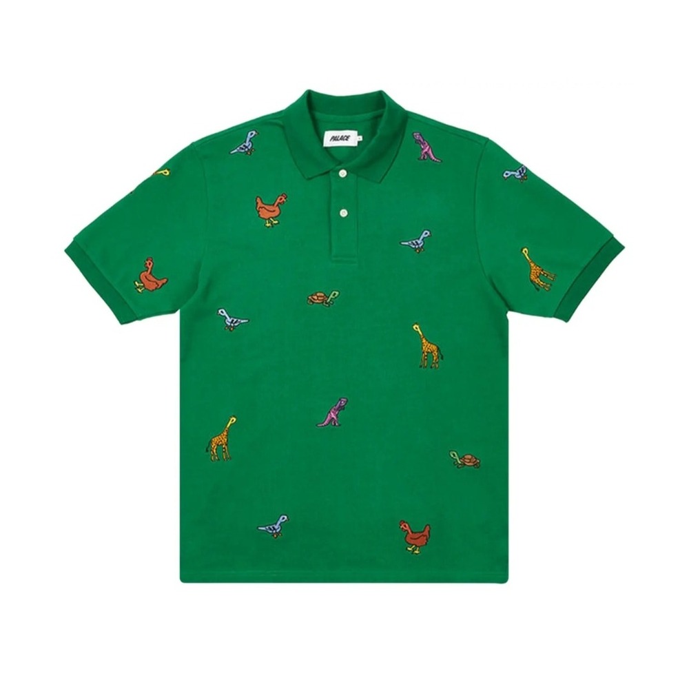 PALACE‎ Scateboard Green Embroidered Animals Streetwear Cotton Polo T-Shirt sz M